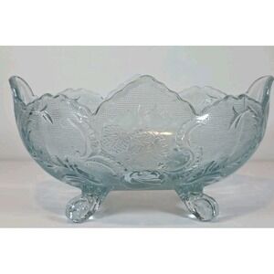 Jeanette Glass Lombardi light blue Footed Oval Fruit Bowl with‎ Floral Design